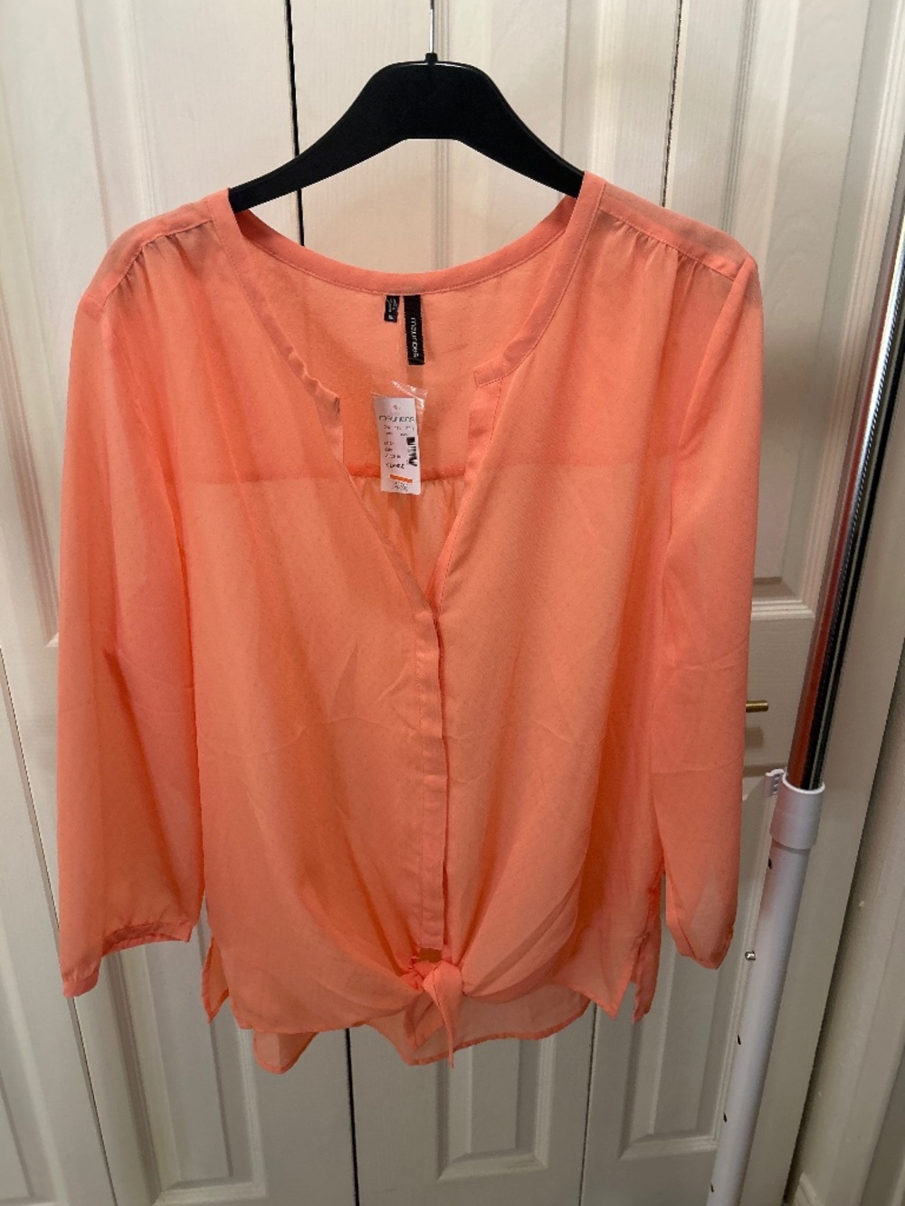 Maurices Long Sleeve Sheer Coral Tie Front Button Down Tunic Top Size XL